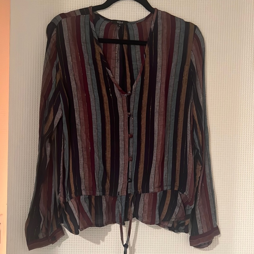 Rails long sleeve striped button top, size M